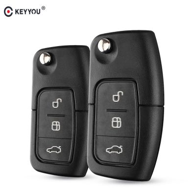 KEYYOU 3 Button Filp Car Key Shell Fob Case For Ford Fusion Focus Fiesta C-Max S-Max Ka Mondeo Galaxy MK3 MK4 MK7