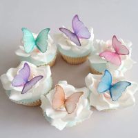 Edible Wafer Paper Butterflies Set of 48 Purple Colorful Cake Decorations Cupcake Topper Mixed Color Party Cupcake Decor