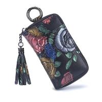 Fashion Rose Printing Key Case for Door Keys Cover Holder Genuine Leather Key Wallets Bag Tassel Women 8 Keys Holder Housekeeper