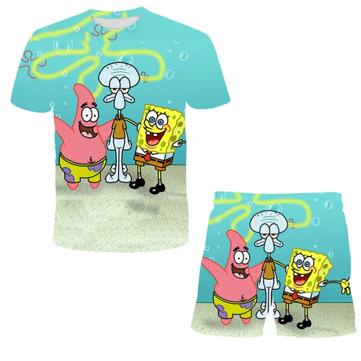 2022-summer-sponge-funny-pattern-casual-sports-suit-boys-and-girls-printed-t-shirts-girls-clothes-casual-suits-3-14-years-old