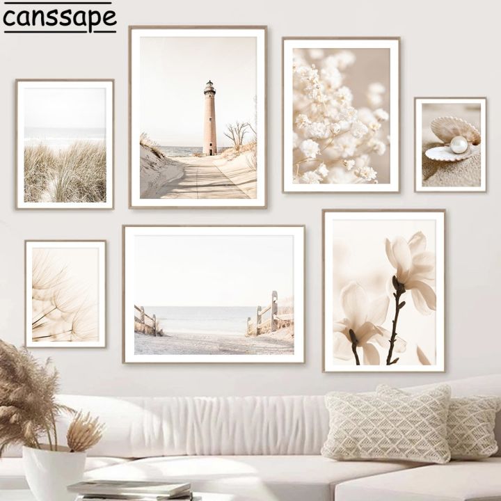 beige-canvas-poster-dandelion-reed-painting-poster-bridge-leaf-wall-art-shell-beach-print-pictures-nordic-posters-home-decor
