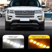 Car Flashing 2Pcs Turn Yellow Signal Function 12V Car LED DRL Lamp LED Daytime Running Light For Ford Explorer 2016 2018