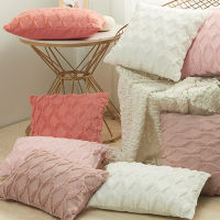 Plush Embroidery Square Diamond สีทึบตกแต่งห้องรับแขกเบาะรองนั่ง 40x40 ซม. 30x50 ซม. ปลอกหมอนโซฟาขนสัตว์สำหรับตกแต่งบ้านที่ทันสมัย