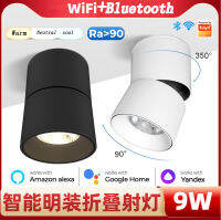 Tuya โคมไฟไฟเส้นประดับอัจฉริยะพับได้ Wi-Fi โคมไฟสปอตไลท์ติดเพดานหมุนได้9W ไฟ LED ห้องครัวห้องนั่งเล่นสำหรับ Alexa Google Home Smart Life