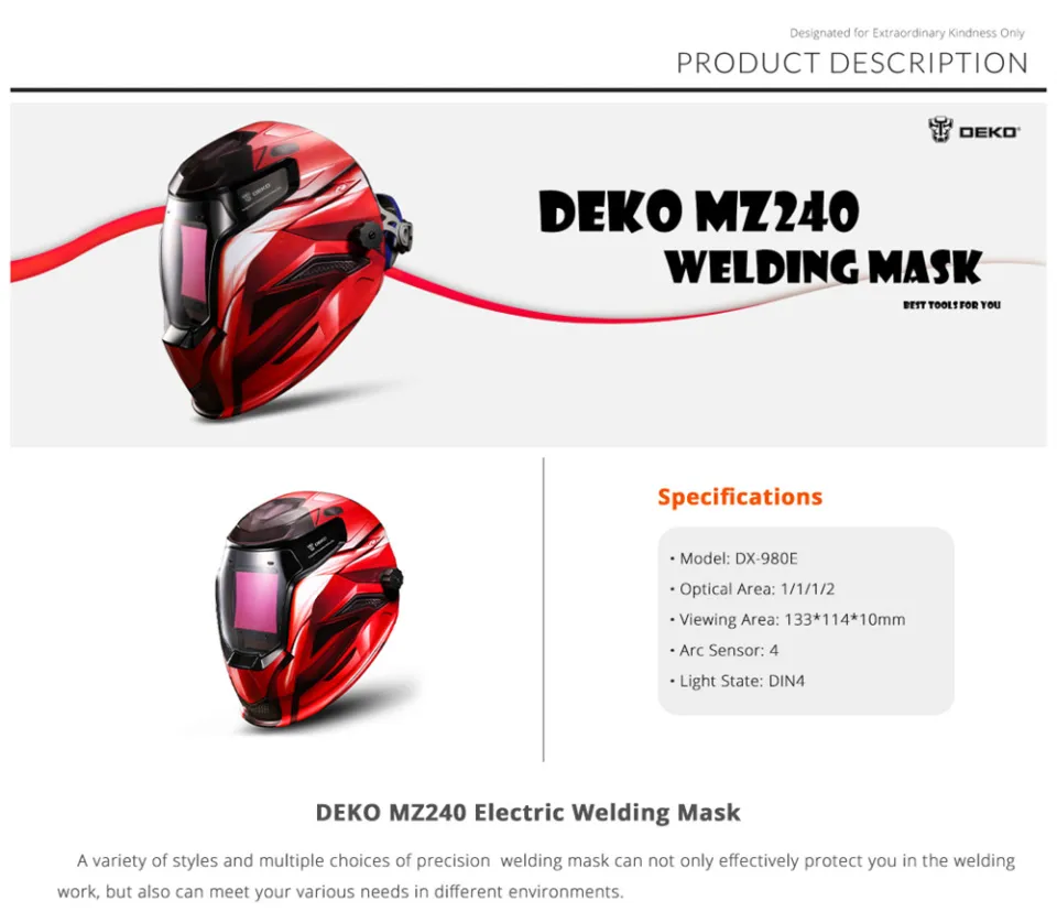 DEKO Red Solar Auto Darkening MIG MMA Electric Welding H-elmet