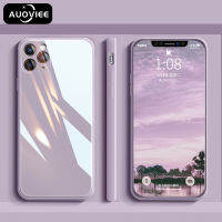 AUOVIEE เคสกระจกเทมเปอร์ลิควิดสี่เหลี่ยมสำหรับ iPhone 14 13 11 12 Pro Max XS XR X 7 8 Plus เคสลูกอมซิลิโคนของแท้ป้องกัน