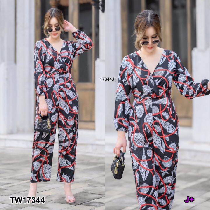 tw17344-jumpsuit-สาวอวบ-จั้มสูทขายาวพิมลาย