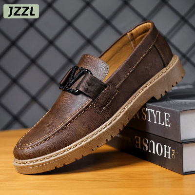 JZZL รองเท้าทำงานทางการสำหรับผู้ชายรองเท้าบุรุษสไตล์อังกฤษใหม่รองเท้าหนังสีดำรองเท้าลำลองแนวธุรกิจ