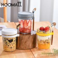 Hoomall ขวดน้ำนมชงกาแฟพร้อมเครื่องดื่มแบบพกพาช้อนตักแบบพกพาสำหรับถ้วยใส่ข้าวโอ๊ตอาหารเช้าเหยือกข้าวโอ๊ตสำหรับค้างคืน