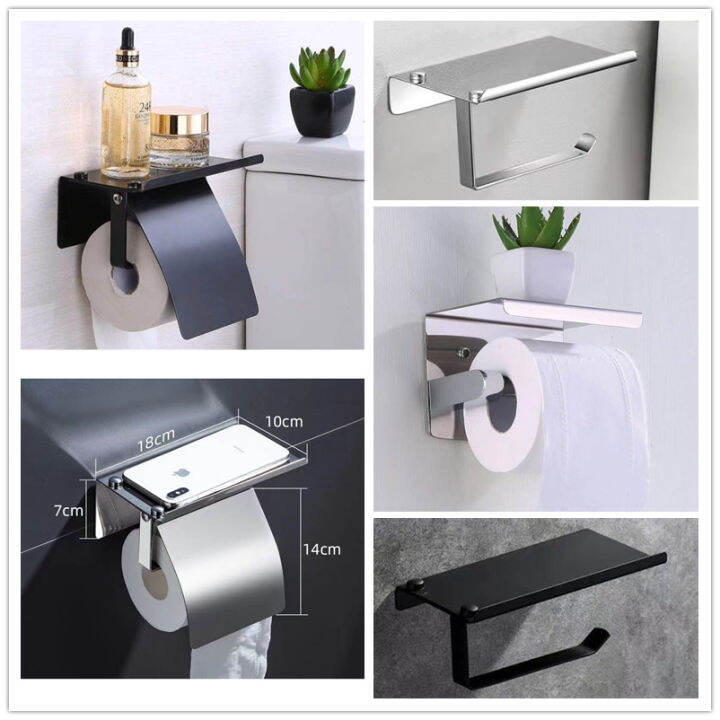 Stainless Steel Bathroom Black Tissue Holder & Phone Holder Bathroom ...