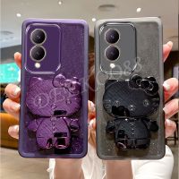 ในสต็อกเคสมือถือ VIVO Y17s Y27 Y36 Y02 Y02A Y02T V27 V27e V29 5G 4G พร้อมชุบ3D น่ารัก KT เคสกระจกฝาหลังป้องกันสำหรับแมว