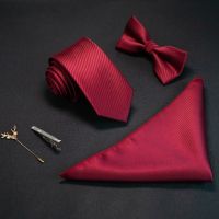 (Celebrity Menswear) JEMYGINS ใหม่สีทึบ6เซนติเมตรผ้าไหมผู้ชายผูกชุด Jacquard ทอเนคไท Bowtie ผ้าเช็ดหน้าขาสูทสีแดงสีเขียวสำหรับธุรกิจจัดงานแต่งงาน