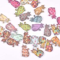 【YF】▫☑  Mixed Painted cat Buttons Sewing Crafts Scrapbooking Kid Apparel Supplies 25Pcs 18x30mm