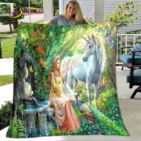 3D art unicorn and girl throw blanket soft flannel bedroom air conditioning cover blanket pet hiking warm blanket