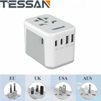 5 in 1 Universal Travel Adapter with 2 USB A + 3 USB C , 28W Worldwide to USA/EU/AU/CN Travel Adapter Type C Charger , TESSAN Universal Socket International Plug Wall Socket USB Charger for Europe Germany France Spain Ireland Australia Type I/C/G/A