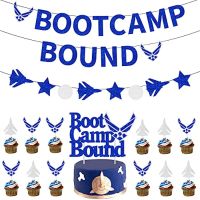 การตกแต่งด้วยกองทัพอากาศ,Bootcamp กองทัพอากาศผูกพันของตกแต่งงานปาร์ตี้แววบูทแคมป์ผูกแบนเนอร์,บูตแคมป์ผูกเค้ก,คัพเค้กท็อปเปอร์กองทัพอากาศสำหรับธีมตราสัญลักษณ์ทหารในวันแต่งงานวันเกิด