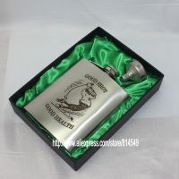 Golf of 7oz Portable Stainless Steel Liquor Hip Flask with Funnel black gift box pack , green silk inner lined