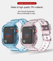 กีฬาสายยาง + กรณีสำหรับ Apple Watch Series SE 8 7 6 5 4 3 2 1 40mm 41mm 44mm 45mm TPU เคสสายคล้องคอ + สายซิลิโคน สายซิลิโคนใสแบบสปอร์ต