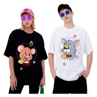 Tom and Jerry เสื้อ ทอมแอนด์เจอร์รี พิมพ์ลายการ์ตูน ทรงหลวม cotton แขนสั้นคอกลม เสื้อยืดผู้หญิงผู้ชาย แฟชั่นคู่รัก