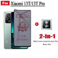 2อิน1 Xiaomi 13 T Pro กระจกฟิล์มกระจก iPhone X พร้อม Privacy ป้องกันการสอดแนม XIoami 13 T Pro ฟิล์มนิ่มสีประกายหิมะเซรามิก + ฟิล์มป้องกันเลนส์