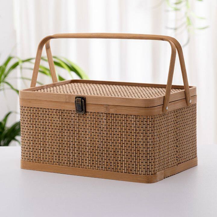 1-piece-woven-storage-baskets-lock-lids-woven-woodchip-basket-egg-basket-picnic-food-holder