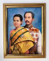 กรอบทองร.5 คู่ พระอัครมเหสีพระนางเรือล่ม ภาพเคลือบฟีล์มลามิเนตอย่างดีกันน้ำกันฝุ่นใช้ผ้าชุบน้ำเช็ดทำความสะอาดได้ขนาดรวมกรอบ18x23นิ้ว