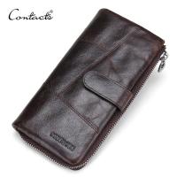 TOP☆CONTACTS Famous Brand Genuine Leather Men Wallets High Quality Long Clutch Wallet With Card Holder Zipper Coin Purse Cellphone Pockets