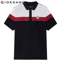 เสื้อโปโลยืดได้ฤดูร้อนแฟชั่นโปโลเสื้อเชิ้ตแขนสั้น GIORDANO ผู้ชาย,เสื้อโปโลลำลองสีเสื้อตัดกันตราสัญลักษณ์13013309