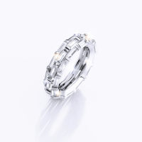 SWAN - Triple Rows Baguette Ring แหวนเงินแท้ แหวนฝังเพชรรอบ ฝังเพชรคิวบิกเซอร์โคเนีย cubic zirconia