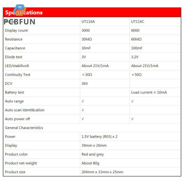 pcbfun-ut116c-uni-t-ut116a-smd-มัลติมิเตอร์อัตโนมัติ-rcd-มิเตอร์วัดแบตเตอรี่ต่อเนื่อง-dcv