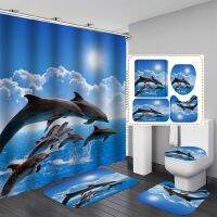 Dolphin Waterproof Shower Curtain Set with 12 Hooks Toilet Covers Bath Mats Bathroom Non-slip Rug Carpet Polyester Home Decor