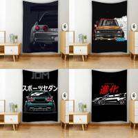 JDM Car Japan Racing Game Cool Racer Neon Sport Skyline Car Sunset Tapestry Wall Hanging Art Room Decor Tapestries Bedroom Knitting  Crochet