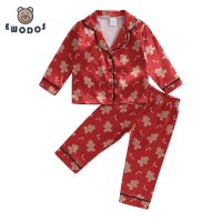 EWODOS 1-5 Years Toddler Baby 2Pcs Pajamas Set Christmas Long Sleeve Gingerbread Man Print Button Up Shirt Pants Set Sleepwears