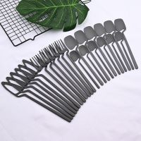 24Pcs Black Matte Dinnerware Cutlery Set 304 Stainless Steel Dinner Knife Fork Spoon Set Kitchen Flatware Tableware Party Set