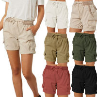 Women Shorts Cargo Pants Shorts Elastic Waist Short Pants Cotton Linen Pocket Summer Beach Solid Color Sliming Comfot Breathable