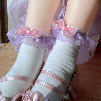 Japanese Pink Bowknot Lolita Short Socks Female Summer Socks Teen Girls Student Lolita Lace Sweet Solid Color Stocking