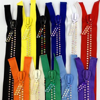 2-10pcs 24inch60cm Dual-Strand Czech Crystal Zippers AB Crystal Rhinestone Separating Zippers Base Dress Colthes Sewing 10