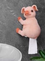 Cute Pig Roll Paper Towel Rack Wall Hanging Toilet Tissue Box Household Roll Paper Box Animal Modeling Resin Toilet Paper Holder Toilet Roll Holders