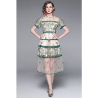 Floral French Dress Mesh Embroidered Lace Retro Socialite Dress