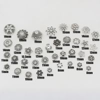 1pack Multi Designs Antique Silver Flower Bead Caps Handmade Zinc Alloy Beaded Spacer End Caps Receptacle DIY Jewelry Accessory Beads