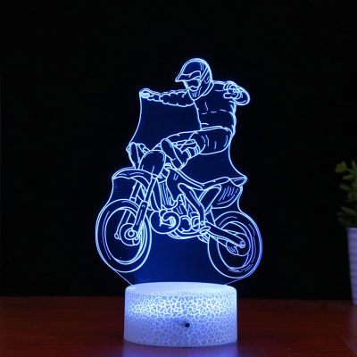 Motocross Lamp Illusion 3D Night Light Bedside Lamp 16 Colors Changing with Remote Control Birthday Gifts for Boys Kids Baby