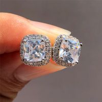 Luxury Female Crystal Zircon Stone Earrings Fashion Silver Color Jewelry Vintage Double Stud Earrings For Women