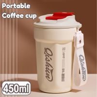 ❀ 450ml Portable Coffee Mug Stainless Steel Thermal Bottles for Outdoor Office Water Cup with Leak-proof Cover