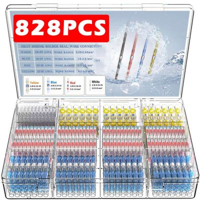 50/100/300/500/800/828PCS Waterproof Crimp Terminals Solder Seal Electrical Wire Cable Splice Heat Shrink Butt Connector Kits Electrical Circuitry Par
