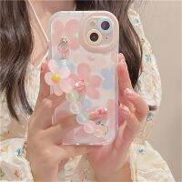 Haojia เคสมือถือลายดอกไม้น่ารักสไตล์เกาหลี,เคสโทรศัพท์แบบนิ่มสำหรับ iPhone 14 13 12 11 Pro XS Max X XR สายรัดข้อมือกันกระแทก