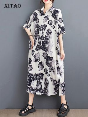 XITAO Dress Loose  Women Casual Print Shirt Dress