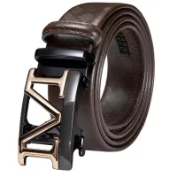 Gold M Letter Automatic Ratchet Buckle Mens Belts Black Blue Brown Red White Green Orange Leather Men Belt Waistband Straps Big