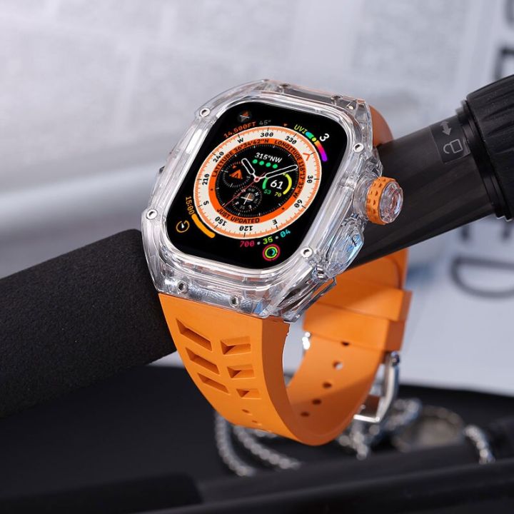 ชุดดัดแปลงเคสโปร่งใส49มม-สำหรับนาฬิกา-apple-สายยืดกีฬายางฟลูออรีนพิเศษ49มม-สำหรับ-i-watch-ultra