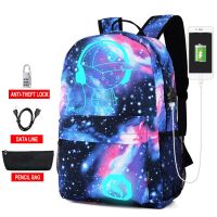 New Anti-thief Bag Luminous School Bags For Boys Student Backpack 15-17 inches mochila with USB Charging Port Lock Schoolbag