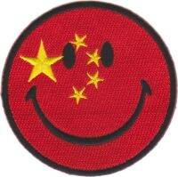 iron on patch Embroidery Happy Smiley Country flag China 7.5 cm ใบหน้าที่ยิ้ม ธงชาติจีน ตัวรีด เย็บติดผ้าประเทศไทย โลโก้ปัก มีกาวสำหรับรีด ตกแต่งเสื้อผ้า